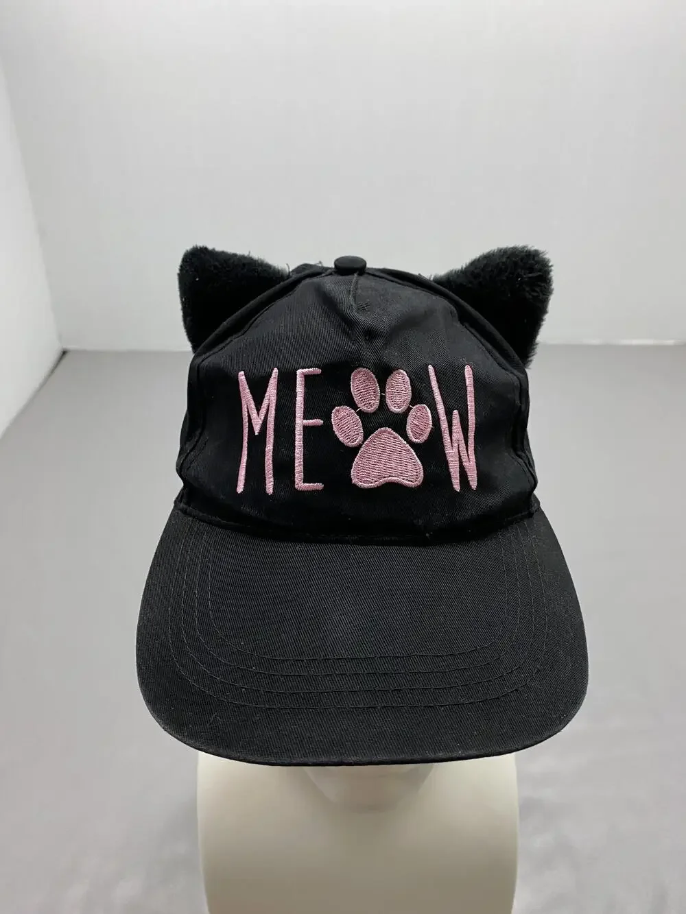 Hat Cap Strap Back One Size Black Cat Ear MEOW Embroidered Adjustable Youth Girl